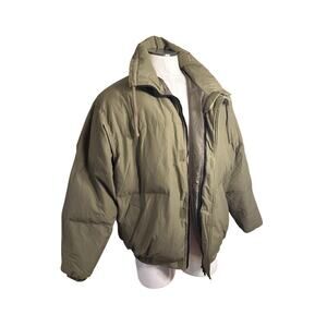 Men L Essentials Fear Of God Puffer Jacket Olive Parka Full Zip Jacket Coat